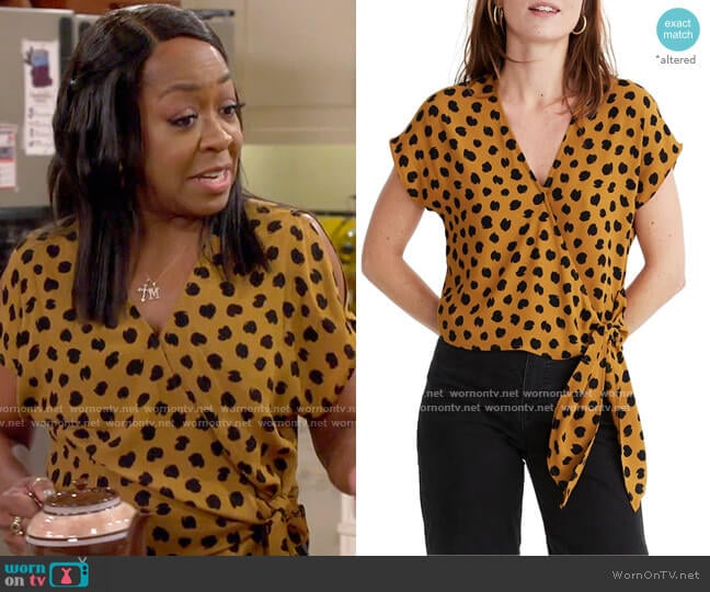 Madewell Sash-Tie Wrap Top in Painted Spots worn by Tina Butler (Tichina Arnold) on The Neighborhood