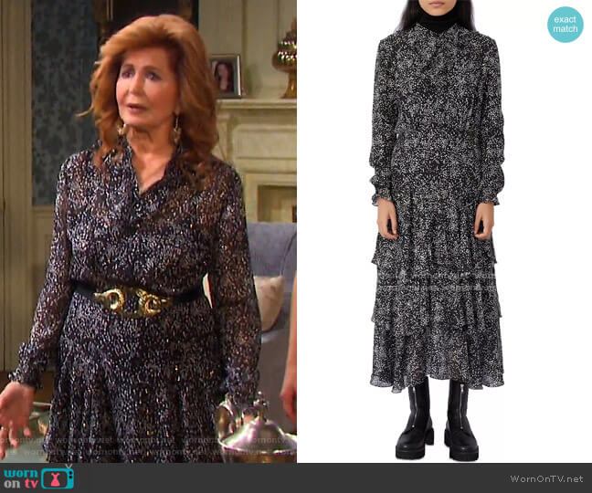 Maje Ruffo Printed Ruffled Maxi Dress worn by Maggie Horton (Suzanne Rogers) on Days of our Lives