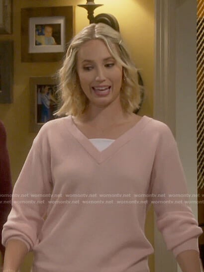 Mandy’s blush pink v-neck sweater on Last Man Standing
