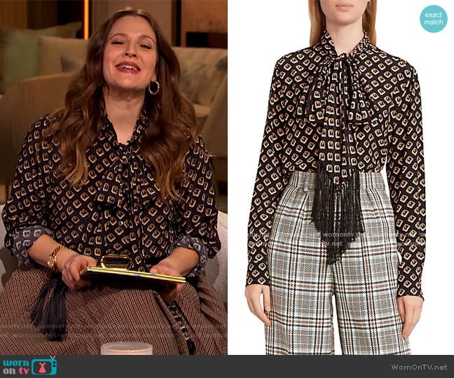 Marc Jacobs Runway Fringe Tieneck Top worn by Drew Barrymore on The Drew Barrymore Show