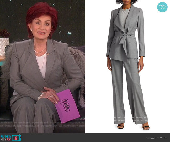 Max Mara Belluno belted asymmetric wool blazer worn by Sharon Osbourne on The Talk