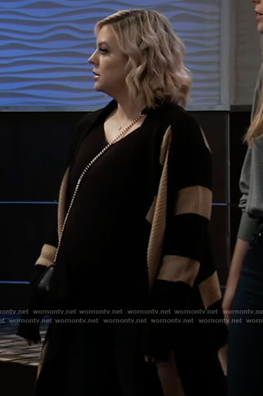 Maxie’s black striped open cardigan on General Hospital