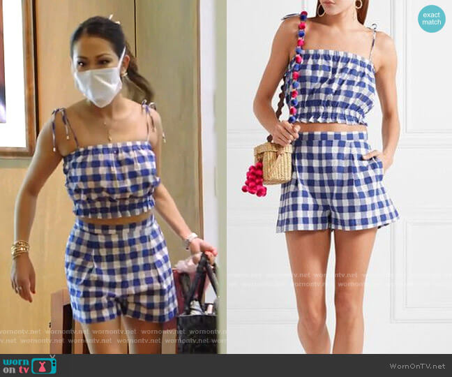 MDS Stripes Cropped Gingham Fil Coupe Cotton Top worn by Tiffany Moon on The Real Housewives of Dallas