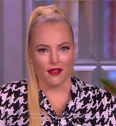 Meghan’s houndstooth print tie neck blouse on The View