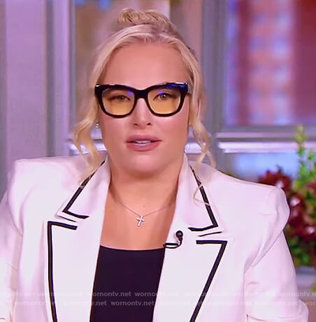 Meghan’s white contrast trim blazer on The View