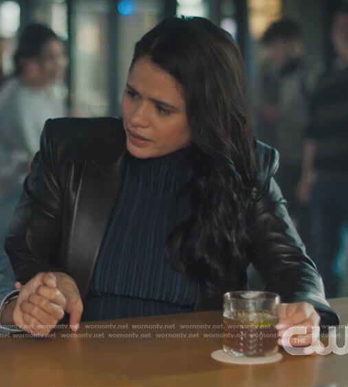 Mel’s blue striped top and leather blazer on Charmed
