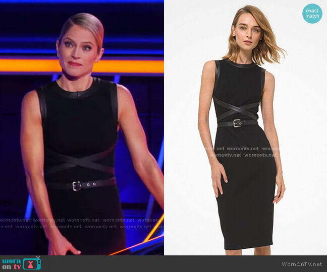 Michael Kors Leather Trim Stretch Bouclé Crepe Sheath Dress worn by Sara Haines on The Chase