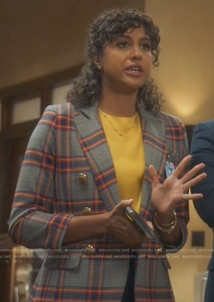 Mikaela’s plaid blazer on Mr Mayor