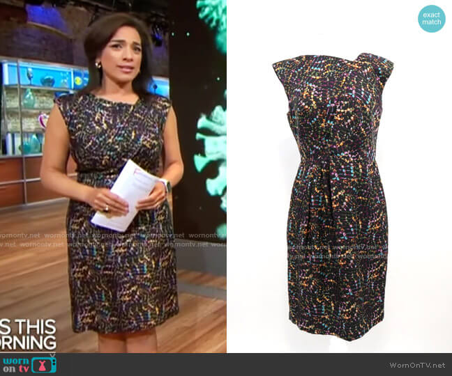 Milly Asymmetric Printed Sheath Dress worn by Michelle Miller on CBS Mornings