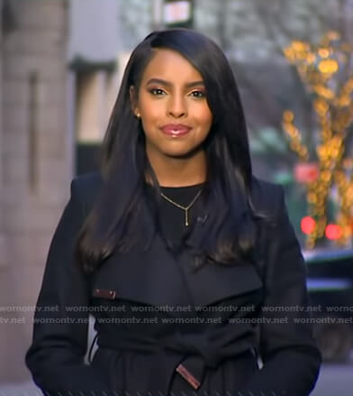 Mona’s black wrap coat on Good Morning America