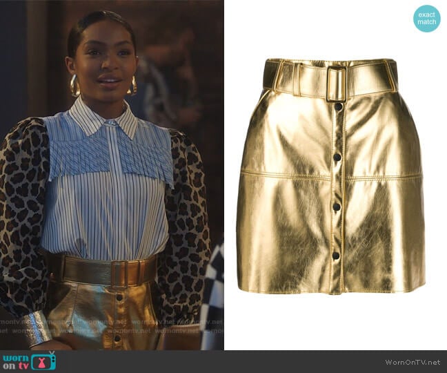 MSGM Metallic Pencil Mini Skirt worn by Zoey Johnson (Yara Shahidi) on Grown-ish