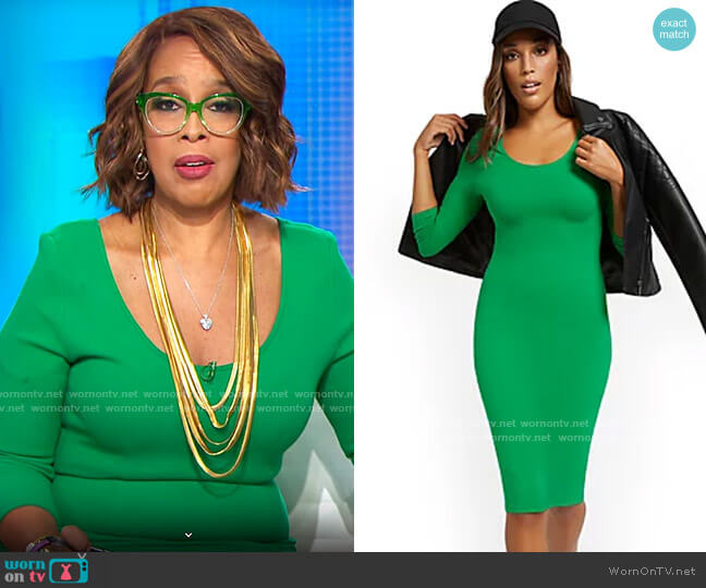 New York & Co Midi Dress in Familiar Green worn by Gayle King on CBS Mornings