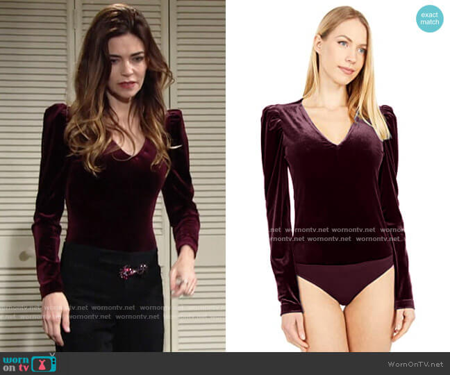 Nicole Miller Velvet Bodysuit worn by Victoria Newman (Amelia Heinle) on The Young and the Restless