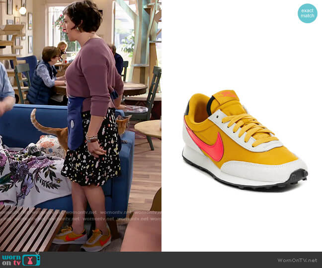 Nike Daybreak Sneakers in Dark Sulphur / Flash Crimson / Yellow worn by Kat Silver (Mayim Bialik) on Call Me Kat
