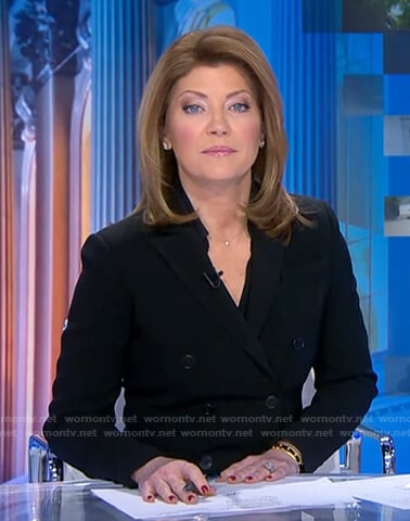 Norah’s black double breasted blazer on CBS Evening News