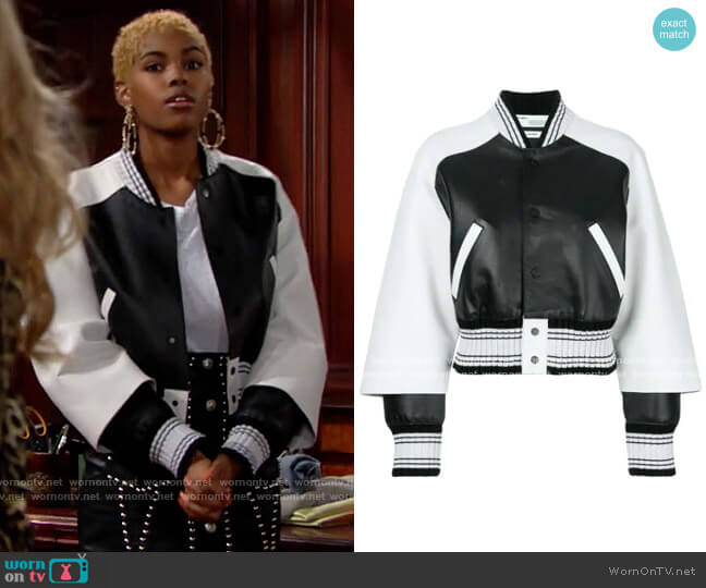 Off White Leather Bomber Jacket worn by Paris Buckingham (Diamond White) on The Bold and the Beautiful