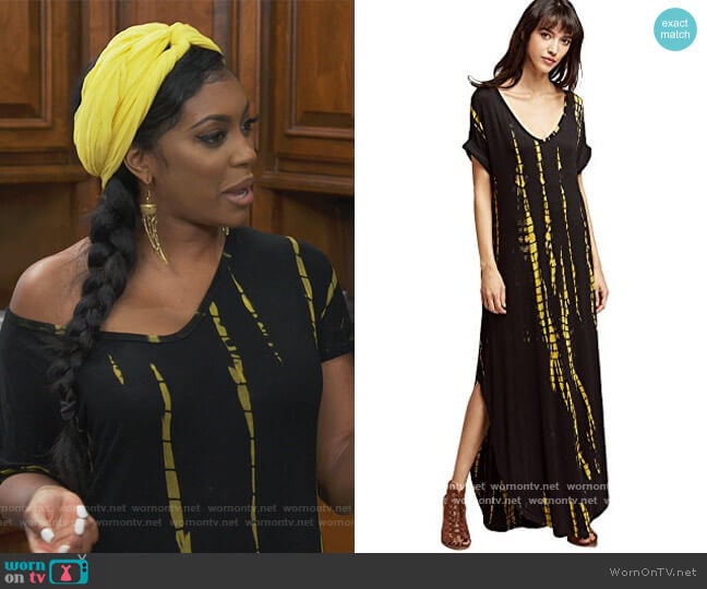 Boho Casual Maxi Short Sleeve Split Tie Dye Long Dress worn by Porsha Williams on The Real Housewives of Atlanta