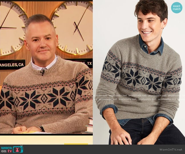 Old Navy Cozy Fair Isle Crew-Neck Sweater worn by Ross Mathews on The Drew Barrymore Show