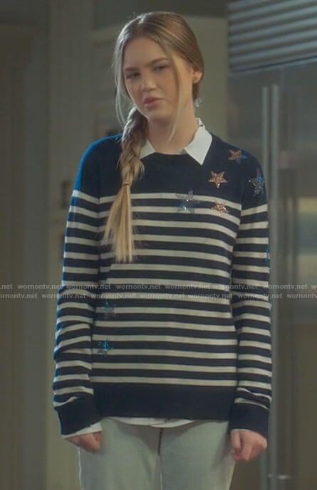 Orly’s striped sweater with rhinestone stars on Mr Mayor