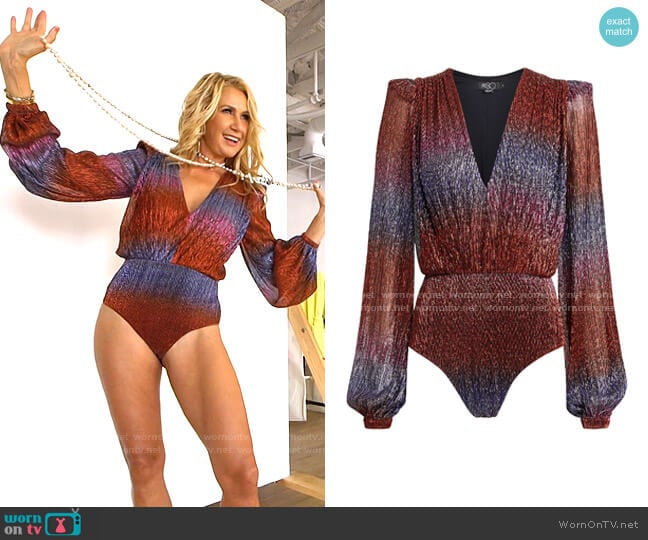PatBO Rainbow Lurex Long-Sleeve Bodysuit worn by Kary Brittingham on The Real Housewives of Dallas