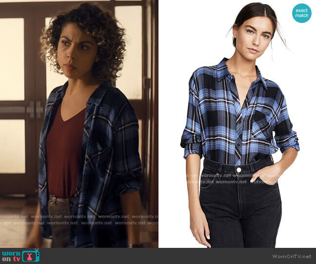 Rails Hunter Shirt in Midnight Blue Pink worn by Isabel (Jess Salgueiro) on Tiny Pretty Things