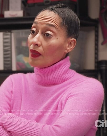 Rainbow’s pink cashmere turtleneck sweater on Black-ish