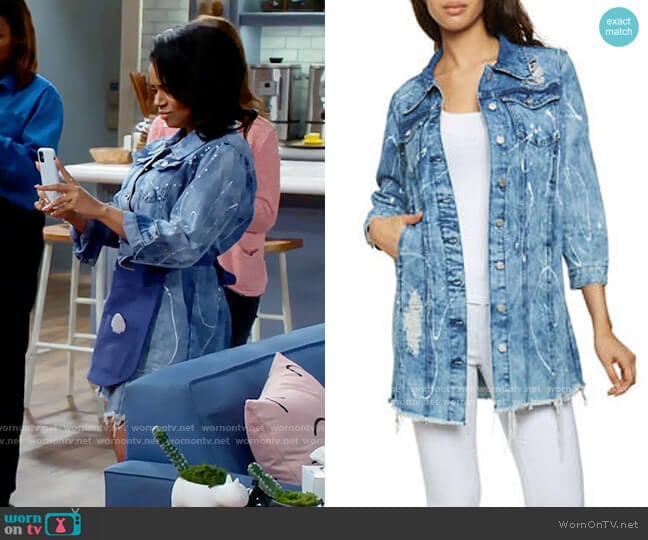 Paint Splatter Jean Jacket from Rainbow worn by Randi (Kyla Pratt) on Call Me Kat