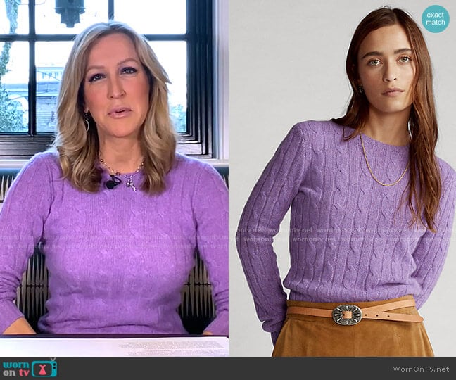Ralph Lauren Cable-Knit Cashmere Sweater worn by Lara Spencer on Good Morning America