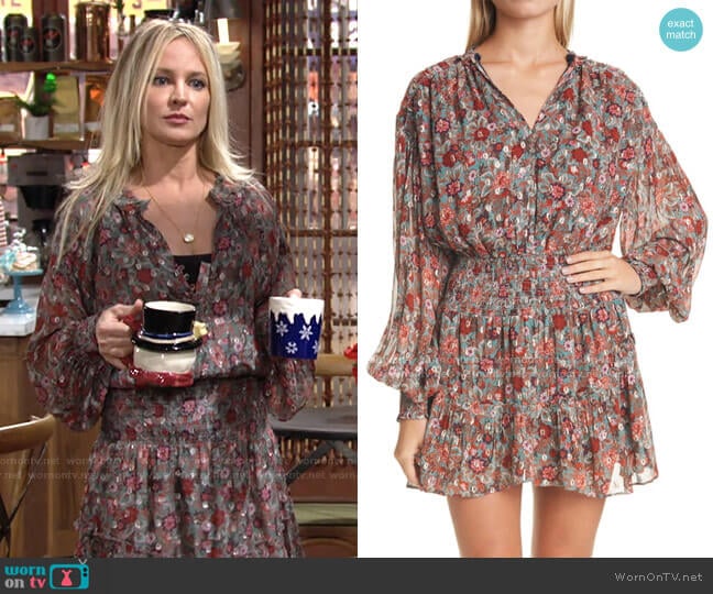 Ramy Brook Blake Print Long Sleeve Minidress worn by Sharon Newman (Sharon Case) on The Young and the Restless