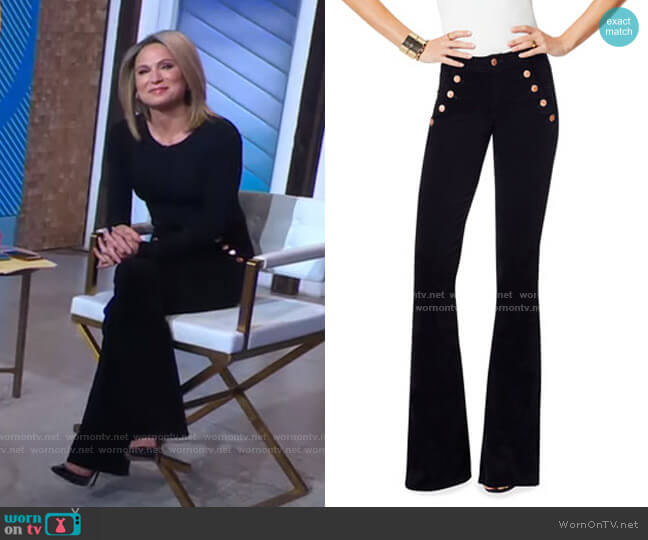 Ramy Brook Helena High-Rise Velveteen Flare Pants worn by Amy Robach on Good Morning America