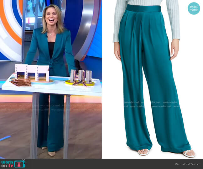 Ramy Brook Iris Satin Palazzo Pants worn by Amy Robach on Good Morning America
