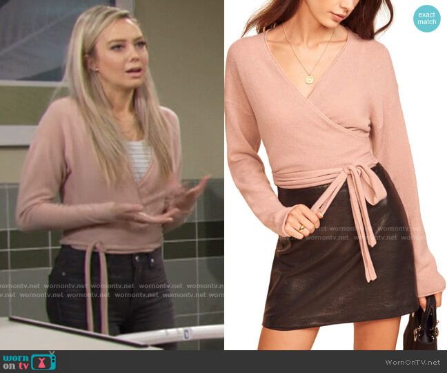 Reformation Cashmere Wrap Sweater in Blush worn by Abby Newman (Melissa Ordway) on The Young and the Restless