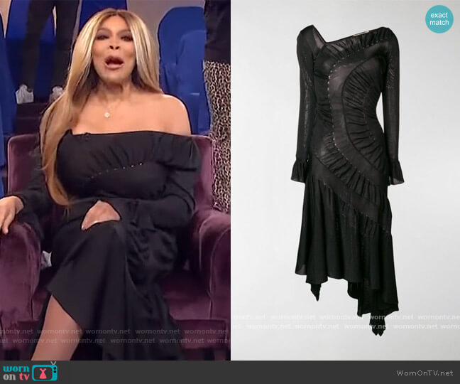 Roberto Cavalli Asymmetric Midi Dress worn by Wendy Williams on The Wendy Williams Show