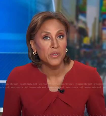 Robin’s red twisted neck dress on Good Morning America