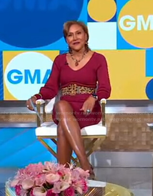 Robin’s burgundy ribbed sweater dress on Good Morning America