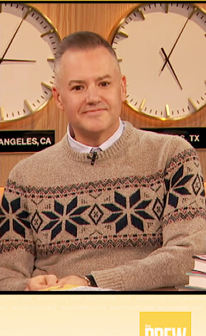 Ross’s beige fair isle sweater on The Drew Barrymore Show