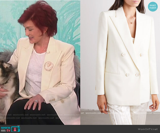 Saint Laurent Double-breasted wool-twill blazer worn by Sharon Osbourne on The Talk