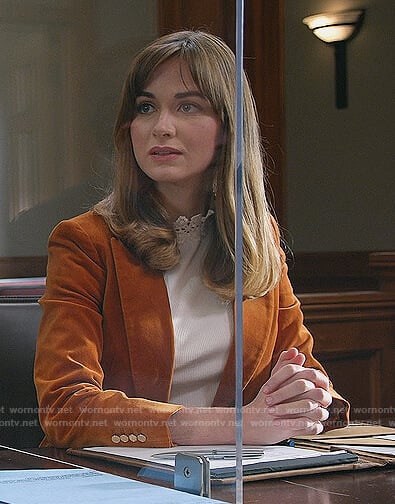 Samantha’s white lace trim top on All Rise