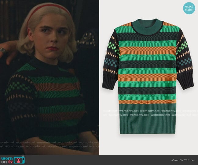 Scotch & Soda Mixed Sweater worn by Sabrina Spellman (Kiernan Shipka) on Chilling Adventures of Sabrina