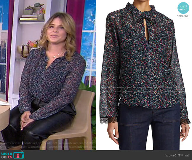 See by Chloe Floral Haze Georgette Tie-Neck Blouse worn by Jenna Bush Hager on Today