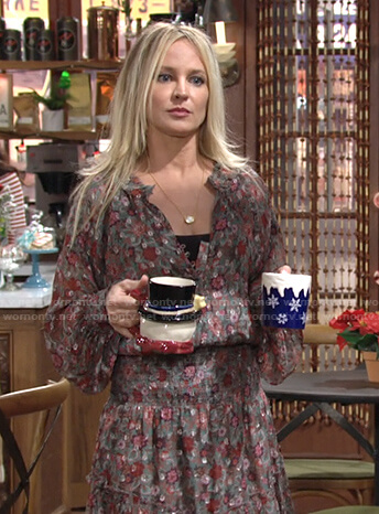 Sharon’s floral smocked dress on The Young and the Restless