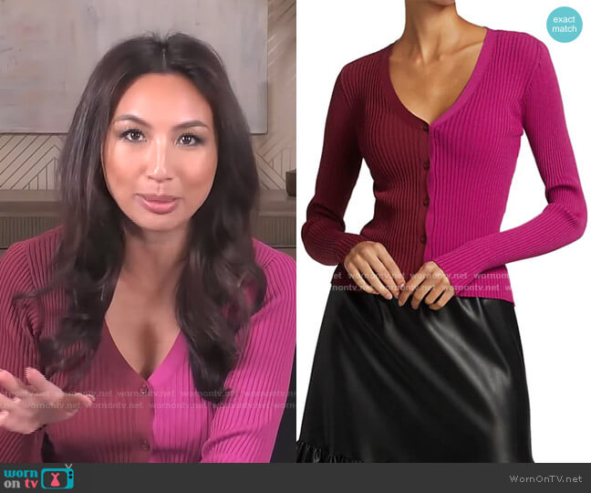 Staud Cargo Colorblock Cardigan worn by Jeannie Mai on The Real