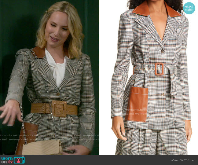 Staud Paprika Plaid Blazer worn by Mandy Baxter (Molly McCook) on Last Man Standing