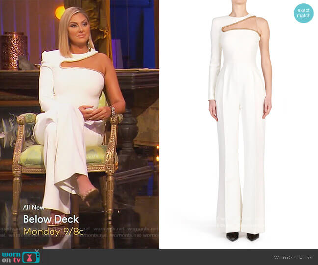 Stella McCartney Lyta One-Shoulder Illusion Jumpsuit worn by Gina Kirschenheiter on The Real Housewives of Orange County