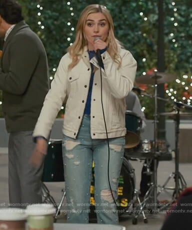 Taylor’s pearl embellished denim jeans on American Housewife