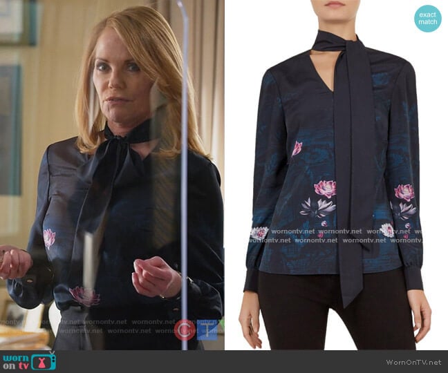 Ted Baker Roysie Floral Tie Neck Blouse worn by Lisa Benner (Marg Helgenberger) on All Rise