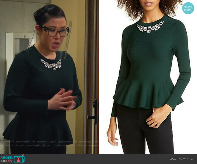 Ted Baker Embellished Peplum Sweater worn by Sherri Kansky (Ruthie Ann Miles) on All Rise