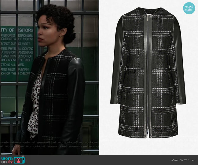 Ted Baker Faux-leather-trimmed checked woven jacket worn by Portia Robinson (Brook Kerr) on General Hospital