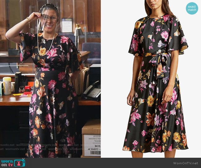 Ted Baker Rhubarb floral-print crepe midi dress worn by Sherri Kansky (Ruthie Ann Miles) on All Rise