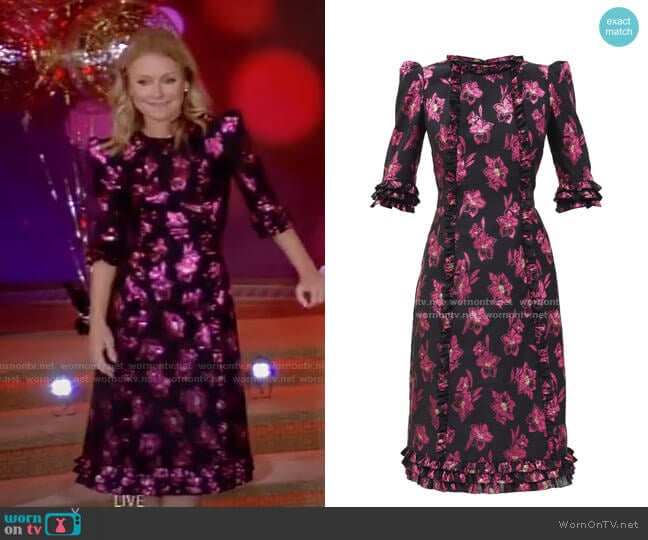 The Vampire's Wife Cate Floral Midi Dress worn by Kelly Ripa on Live with Kelly and Mark